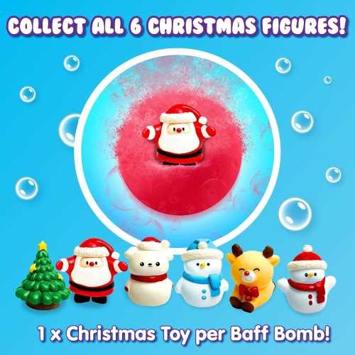 ZIMPLIKIDS Pack 6 Bombas de banho Pai Natal com embalagem festiva e bombas coloridas em forma de estrela, coração e bola.
