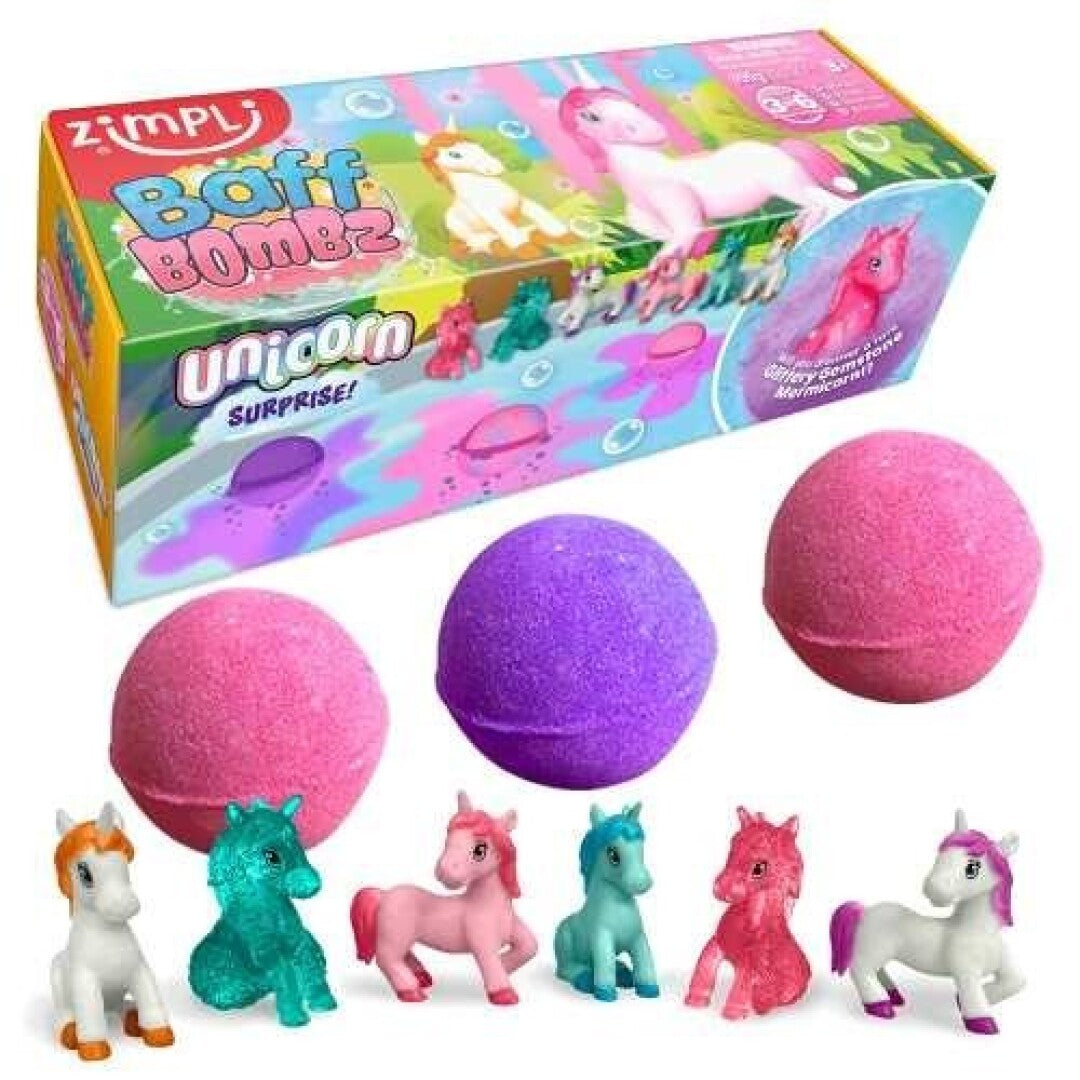 ZIMPLIKIDS Pack 3 Bombas de baño sorpresa Unicornios