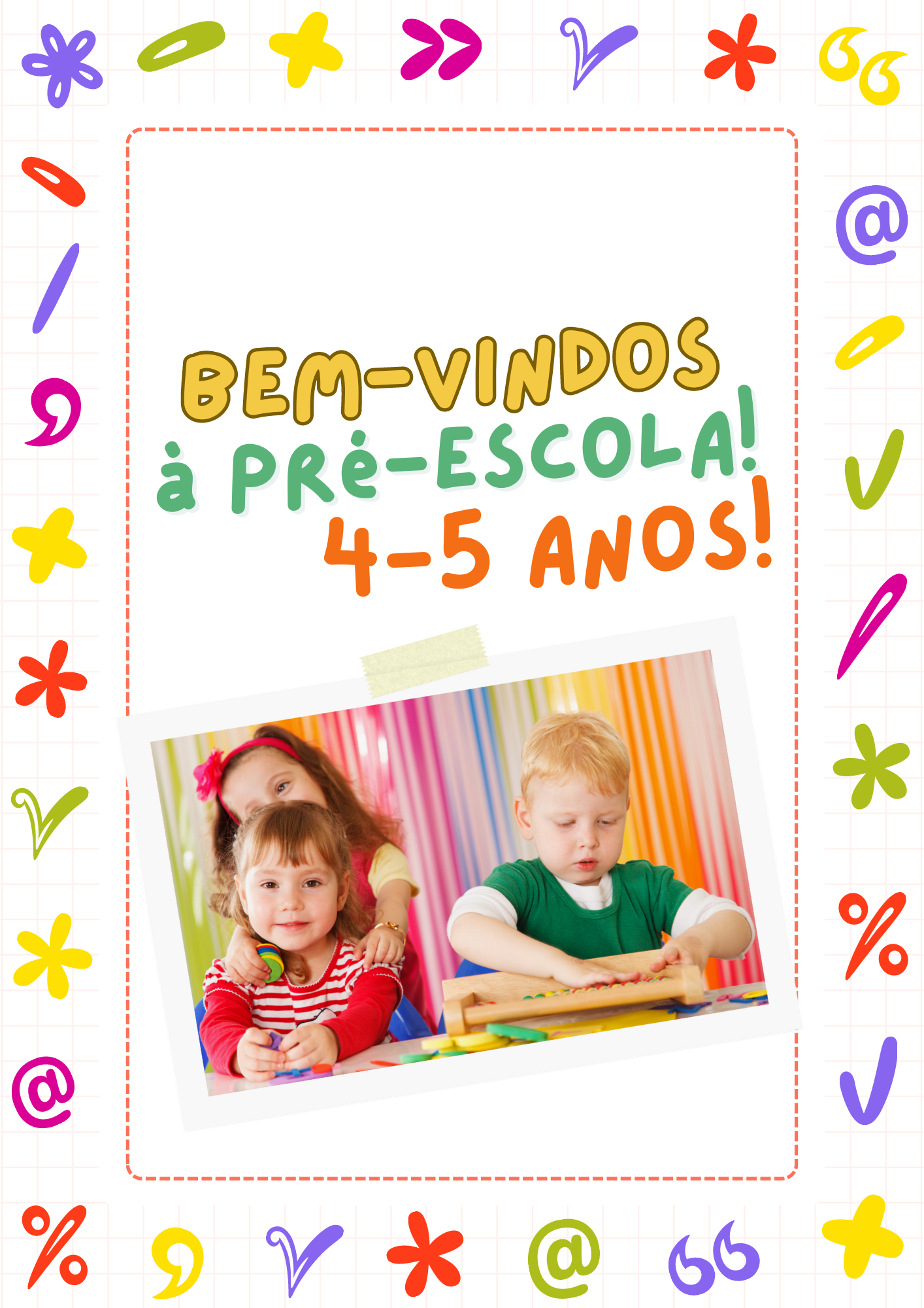 Capa do Ebook 'Bem-vindos à pré-escola!' para 4-5 anos, com duas crianças felizes a interagir.