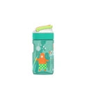 Garrafa Kambukka LAGOON Disco Zoo 400ml transparente com design de estrela-do-mar laranja, vista frontal, com tampa verde e bico rebatível.