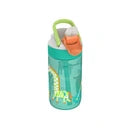 Garrafa Kambukka LAGOON Disco Zoo 400ml transparente com design de girafa amarela, vista em ângulo, com tampa verde e bico rebatível.