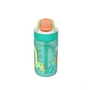 Garrafa Kambukka LAGOON Disco Zoo 400ml transparente com design de girafa amarela, vista frontal, com tampa verde e bico rebatível.