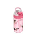 Garrafa Kambukka LAGOON Pink Flamingo 400ml com padrão de cães, vista lateral com a pega da tampa levantada.