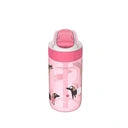 Garrafa Kambukka LAGOON Pink Flamingo 400ml com padrão de cães, vista frontal com a tampa aberta e palhinha visível.