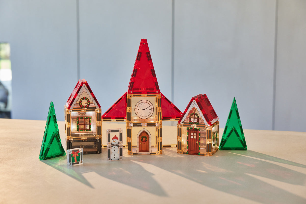 Aldeia de Natal em peças magnéticas Clever Clixx do calendário de Advento, fotografia oficial