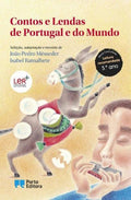 Capa do livro "Contos e Lendas de Portugal e do Mundo" com ilustração de um burro e um rapaz a tocar harmónica, destacando a recomendação para o 5.º ano.