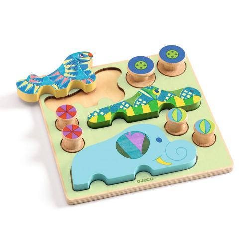 Djeco Puzz & Roll Bariolo – Wooden Animal Puzzle