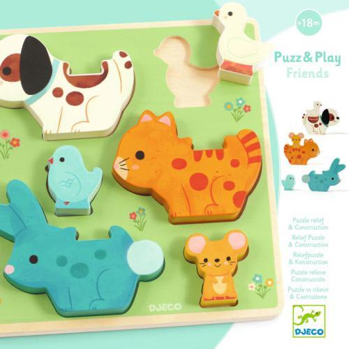 Djeco Puzz & Play Friends – Puzzle de Madeira com Animais