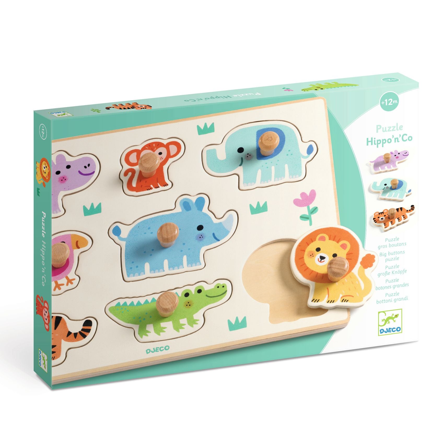 Djeco Hippo n co puzzle com pega animais da selva