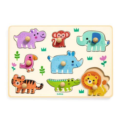 Djeco Hippo n Co - Puzzle com Pega Animais da Selva