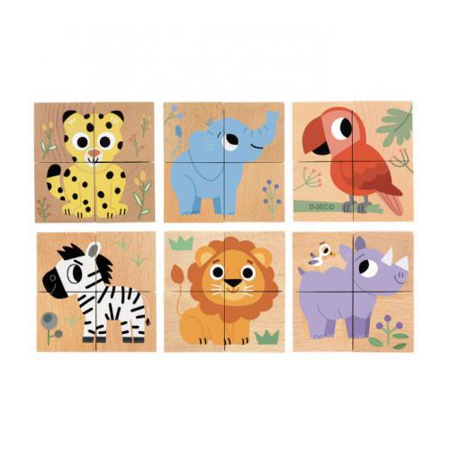 Djeco Wild and Co – Puzzle Cubos de Madeira com Animais