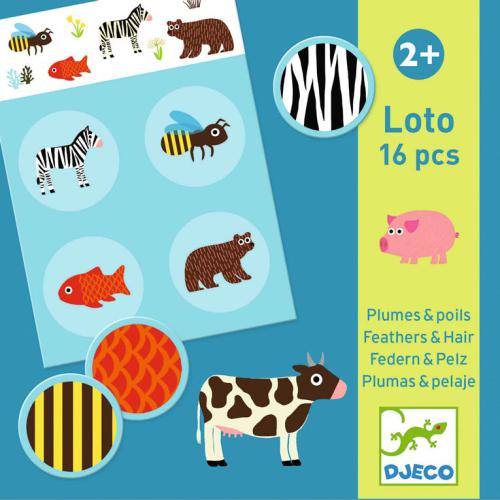 Djeco Jogo de Loto e Memória 16 peças - Plumas e Pelo