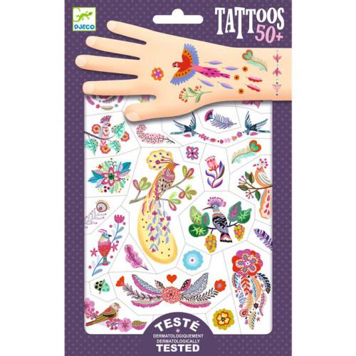 Djeco 50 Tatuagens Pássaros Brilhantes - Efeito metalizado