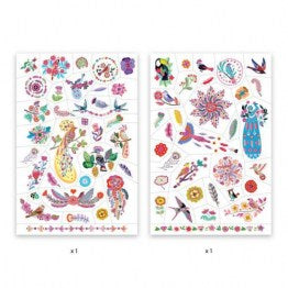 Djeco 50 Tatuagens Pássaros Brilhantes - Efeito metalizado