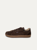 Sapatilha MUM Barefoot Moka More em pele natural castanha, vista lateral, com atacadores e sola zero-drop.