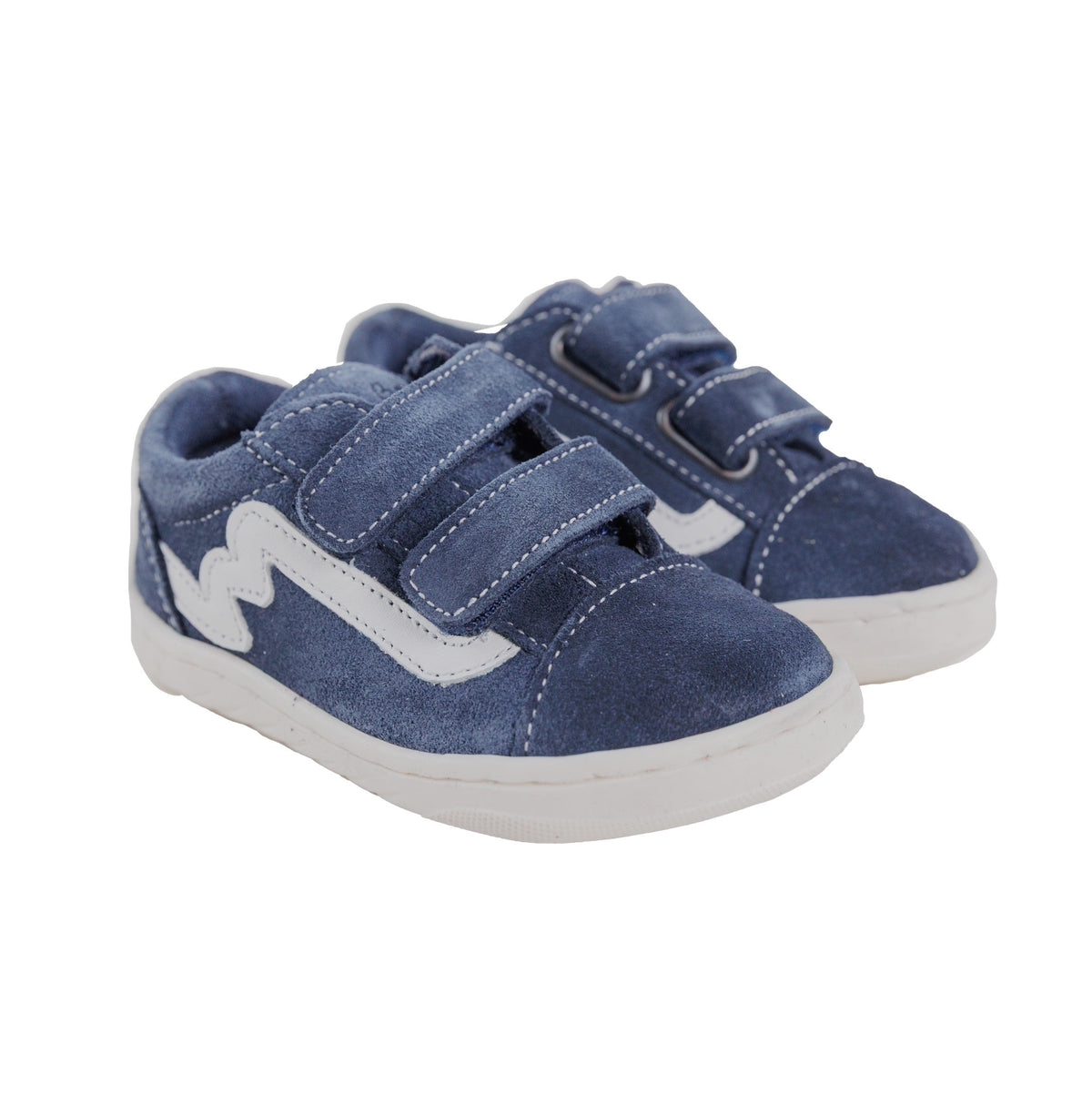 Sapatilhas Bunny Barefoot Zebra Azul Marinho com duplo velcro, vista lateral do outro lado.