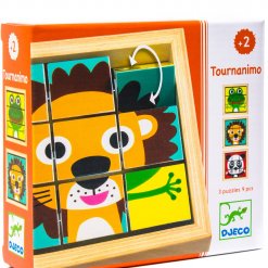 Djeco Tournanimo, puzzle de blocos de madeira com leão, na embalagem original, para crianças.