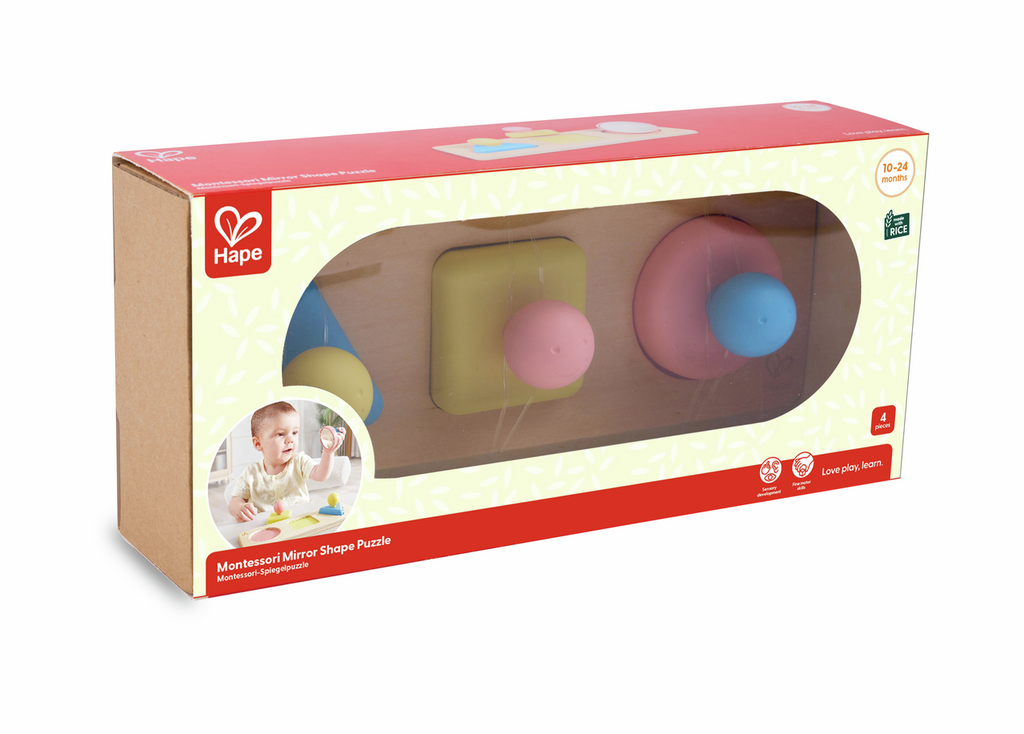 Puzzle de espelhos Montessori da Hape com formas geométricas de material de arroz