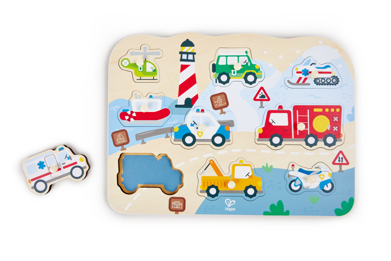 Hape Puzzle de encaje Vehículos de Emergencia