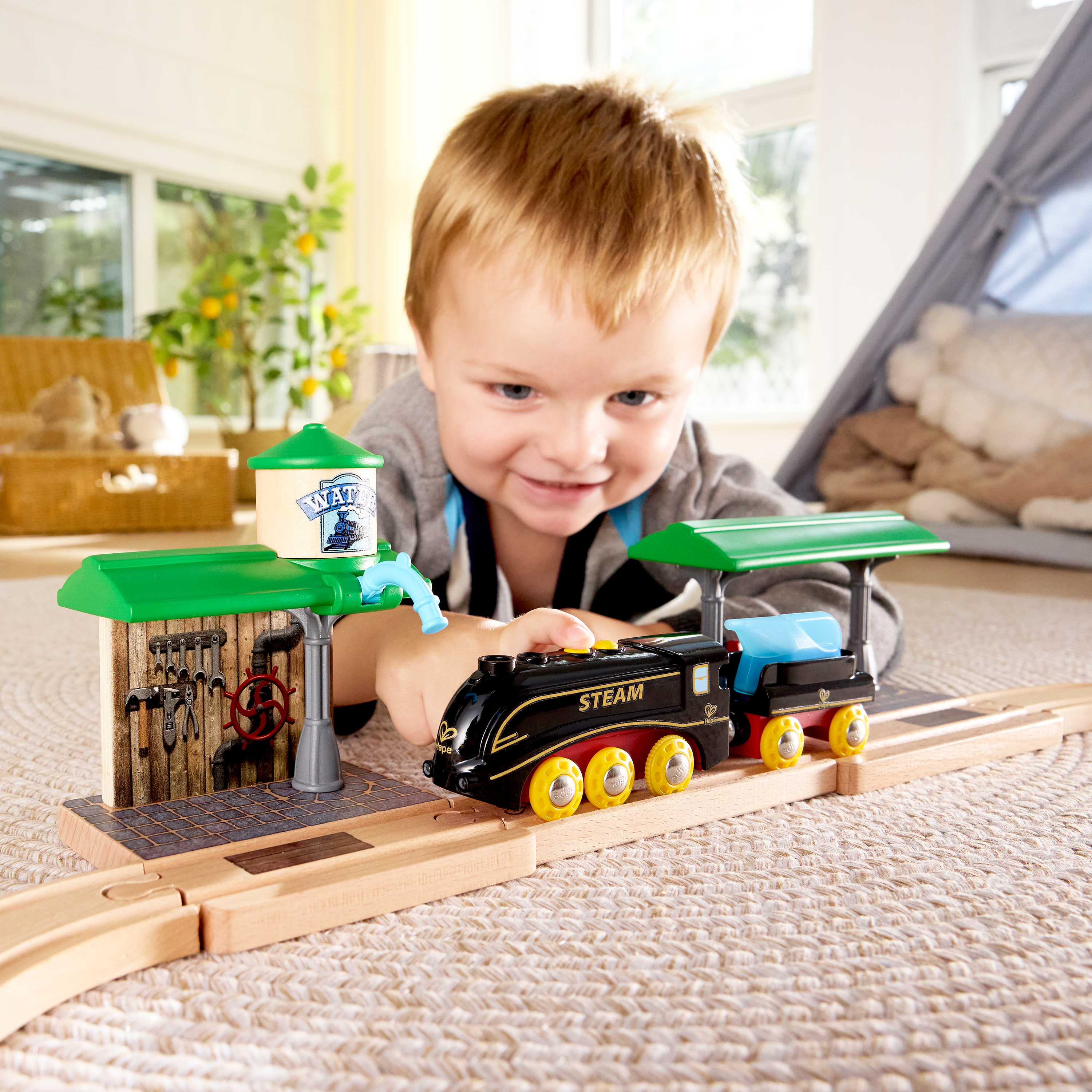 Hape Comboio de carrinhos magnético - A vapor com som