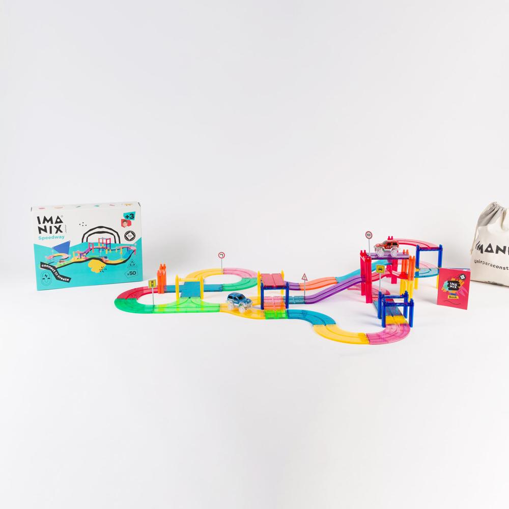 BRAINTOYS IMANIX Juego de bloques magnéticos Speedway