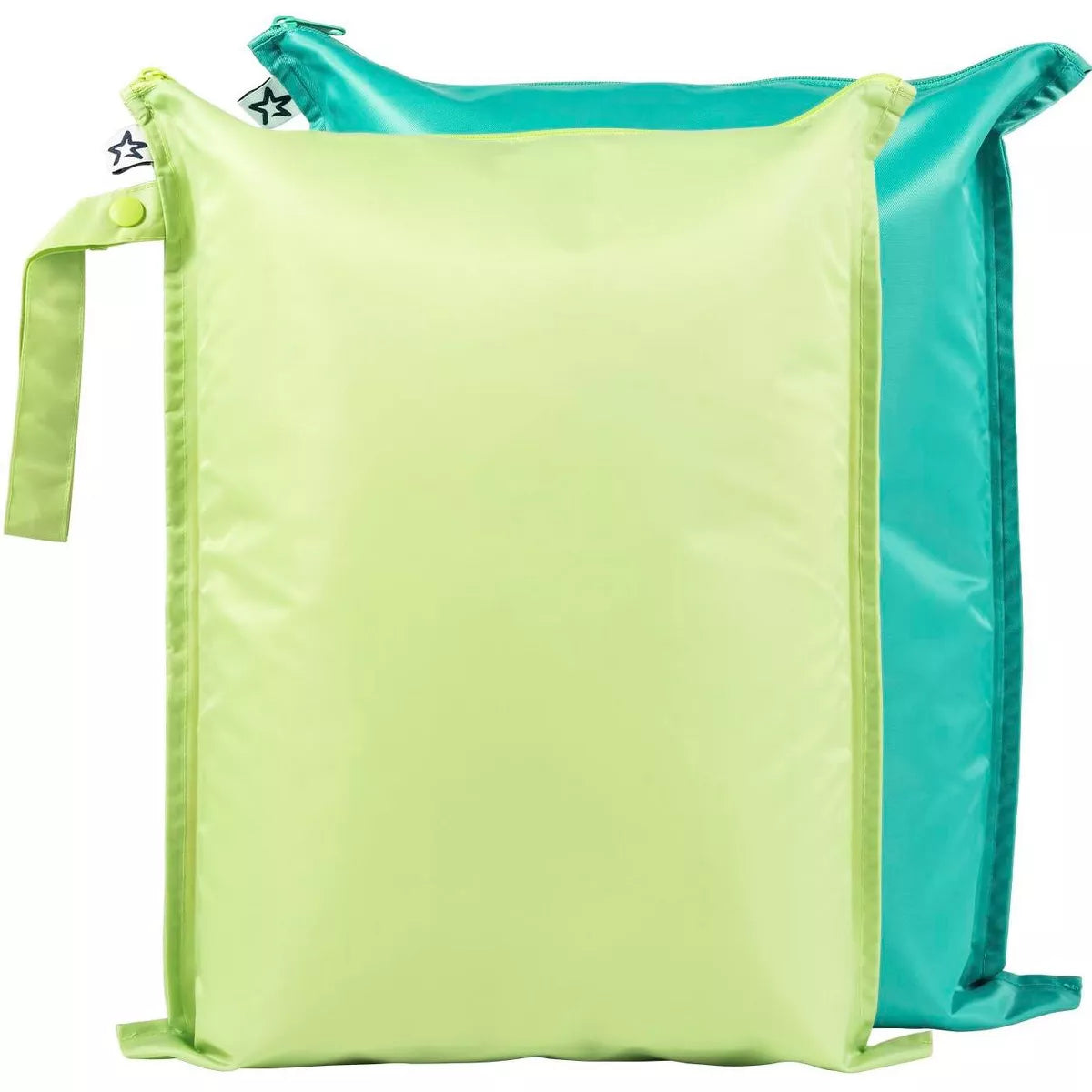 Conjunto de duas bolsas impermeáveis Tiny Twinkle em tons de verde e esmeralda, perfeitas para organizar os essenciais do bebé.