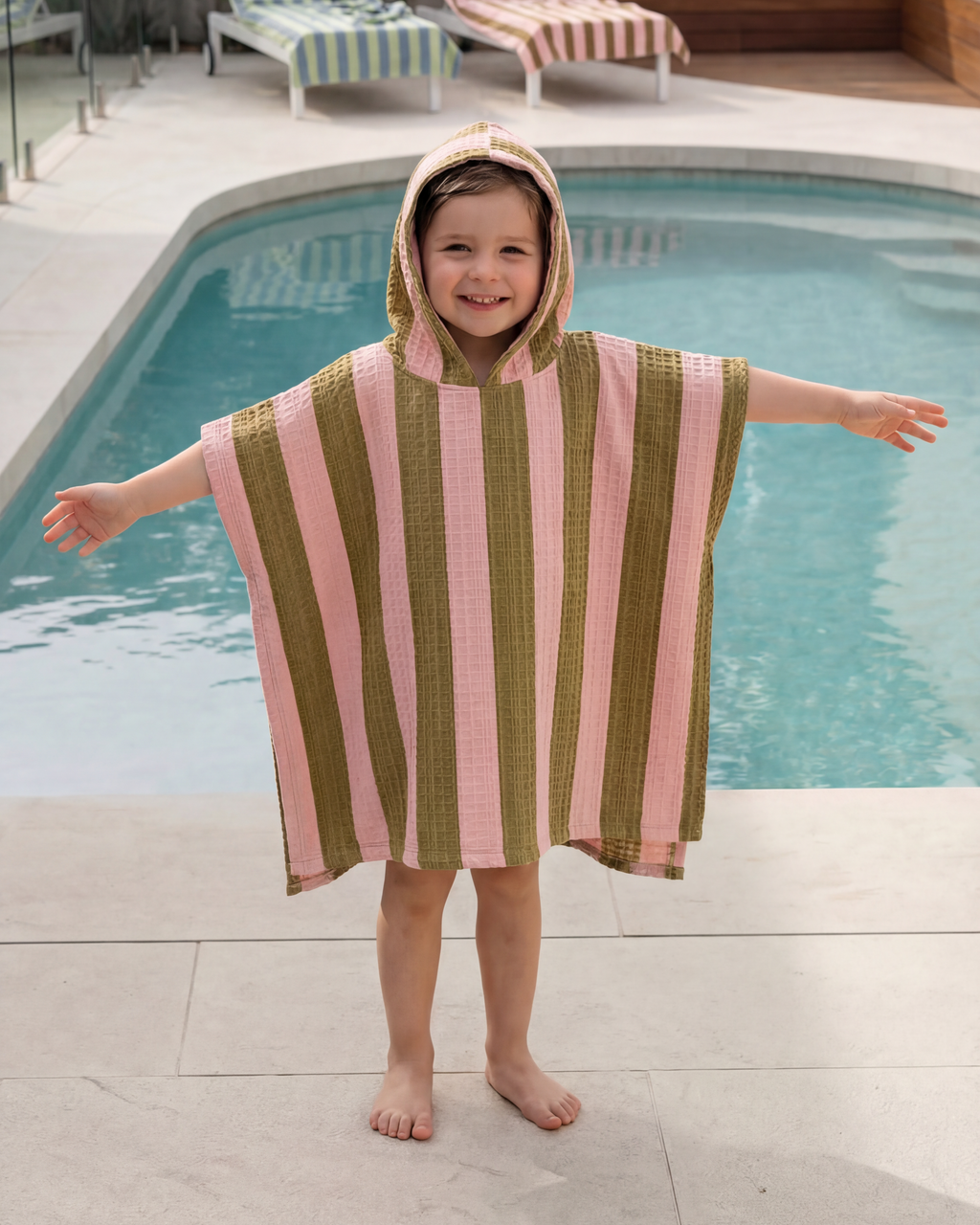 MolisandCo Poncho de banho Khaki & Rose Stripes