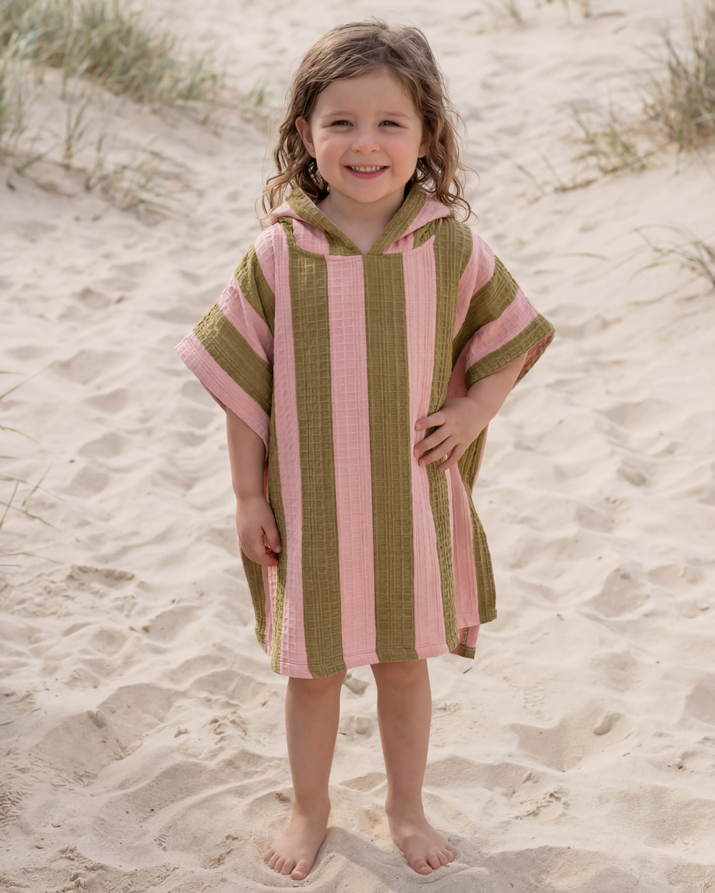 MolisandCo Poncho de banho Khaki & Rose Stripes
