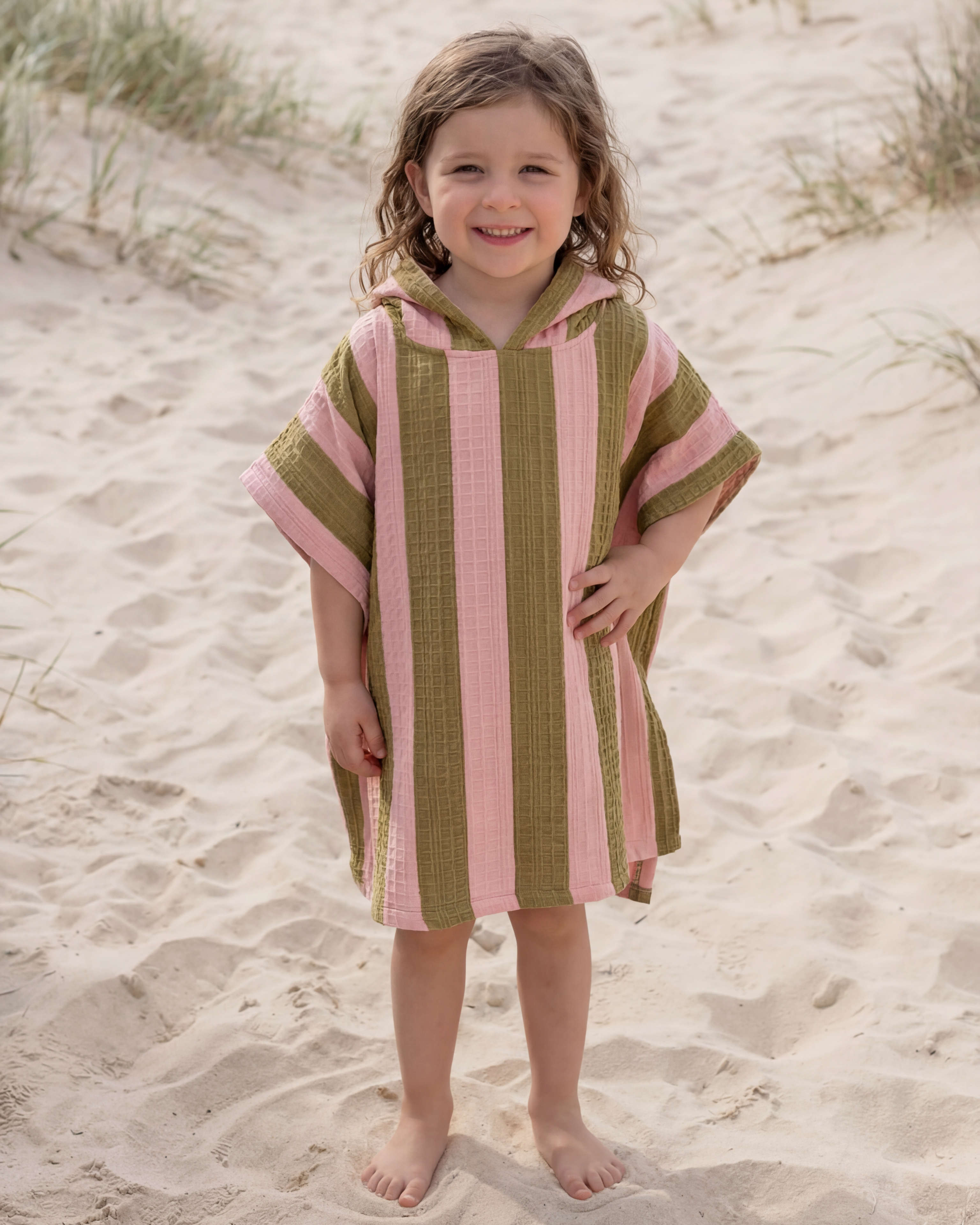MolisandCo Poncho de banho Khaki & Rose Stripes
