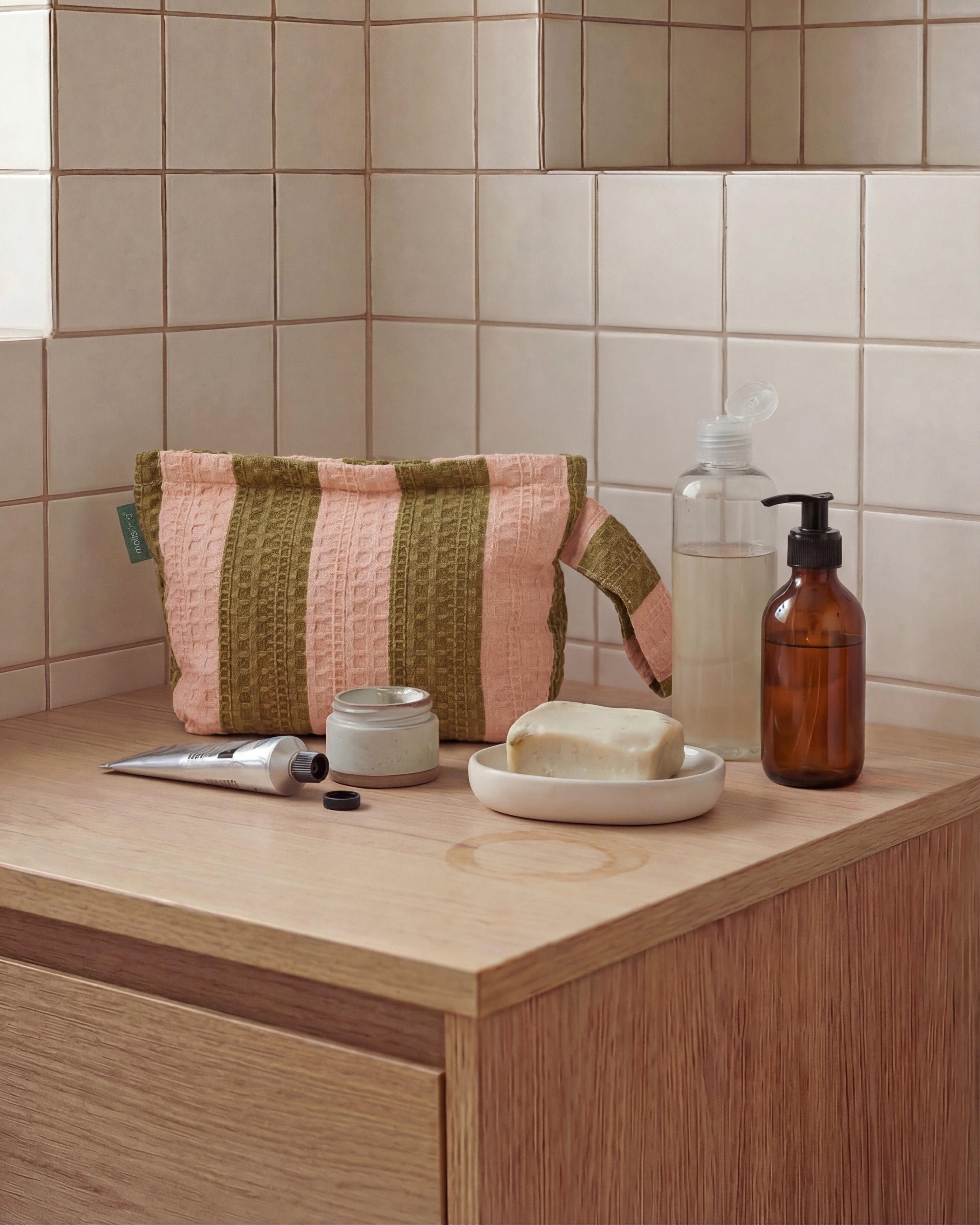 MolisandCo Necessaire Khaki & Rose Stripes