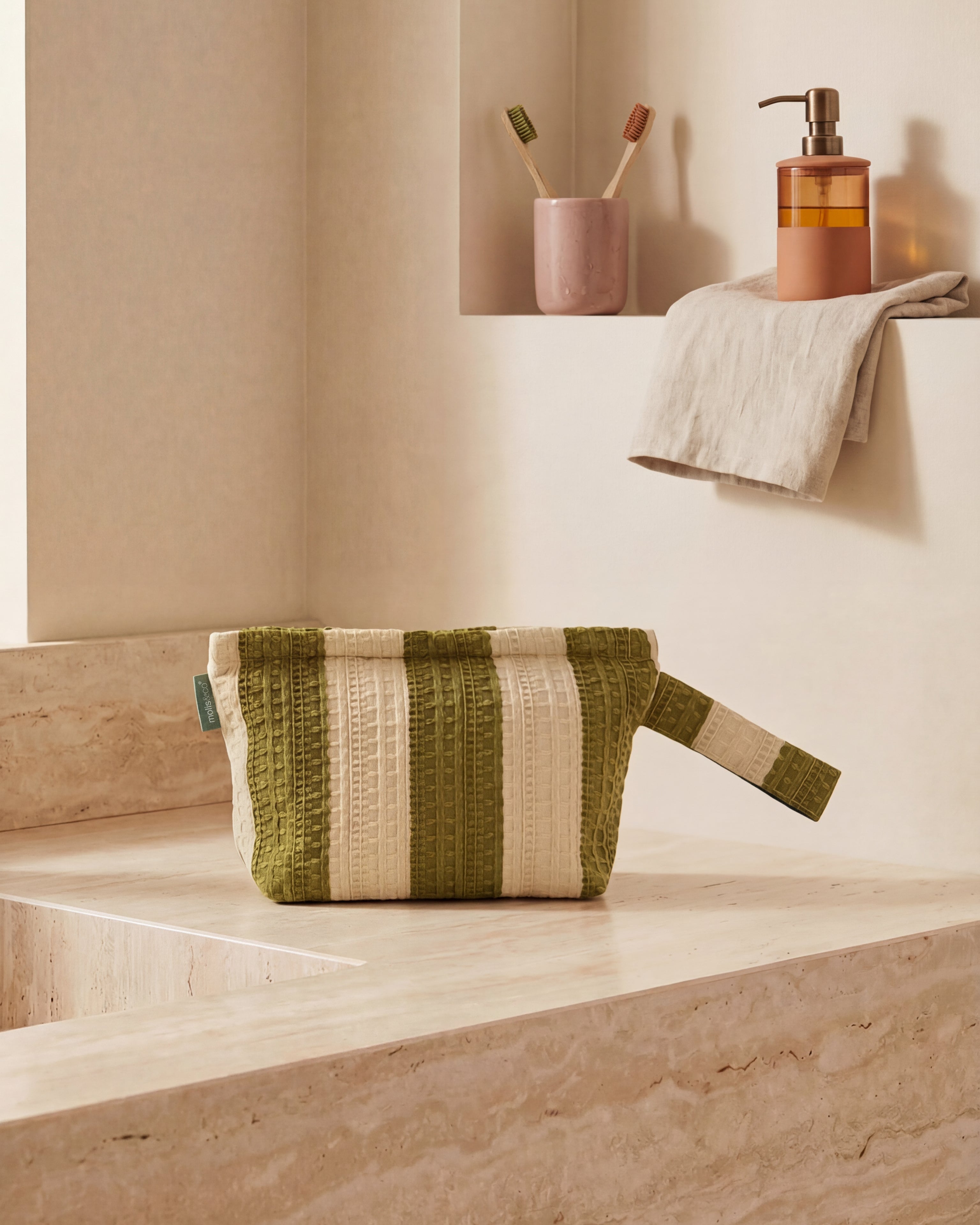 MolisandCo Necessaire Khaki & Cream Stripes
