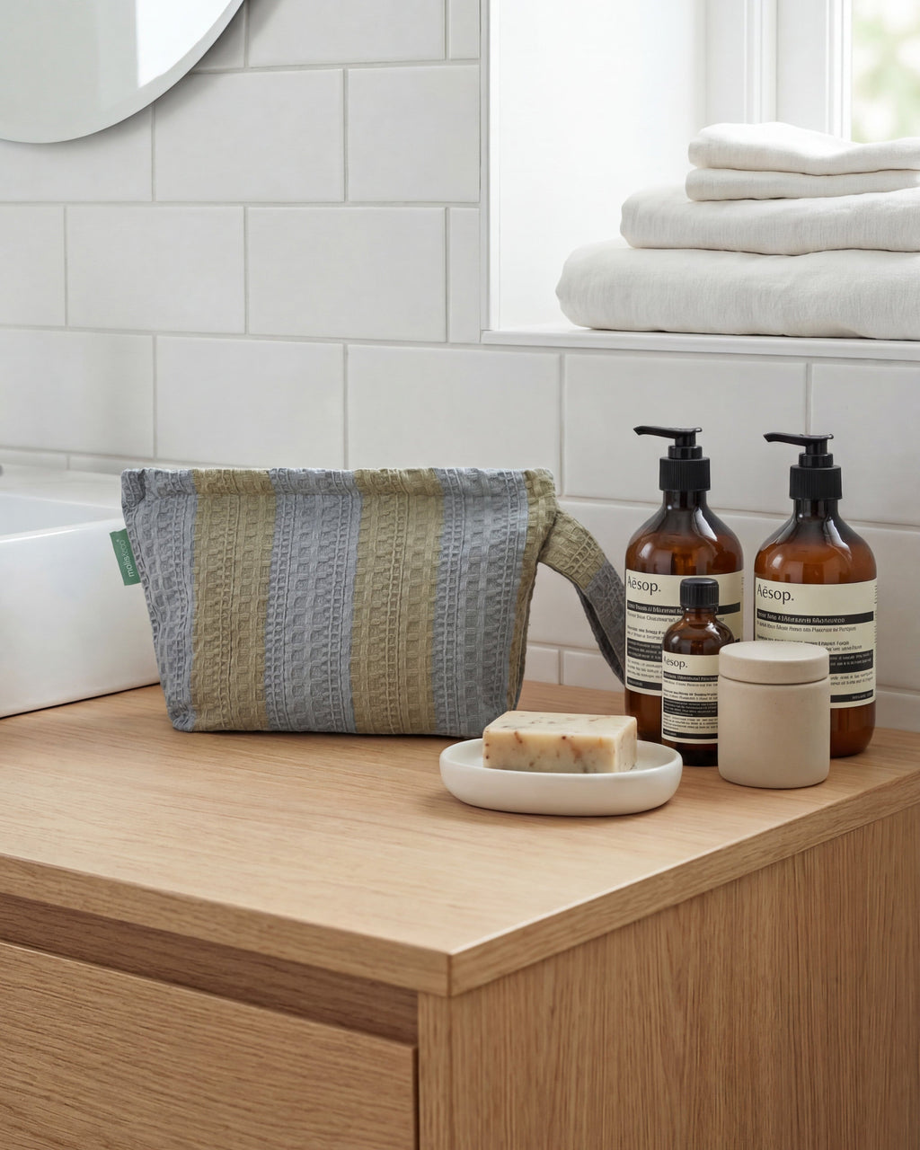 MolisandCo Necessaire Khaki & Blue Stripes