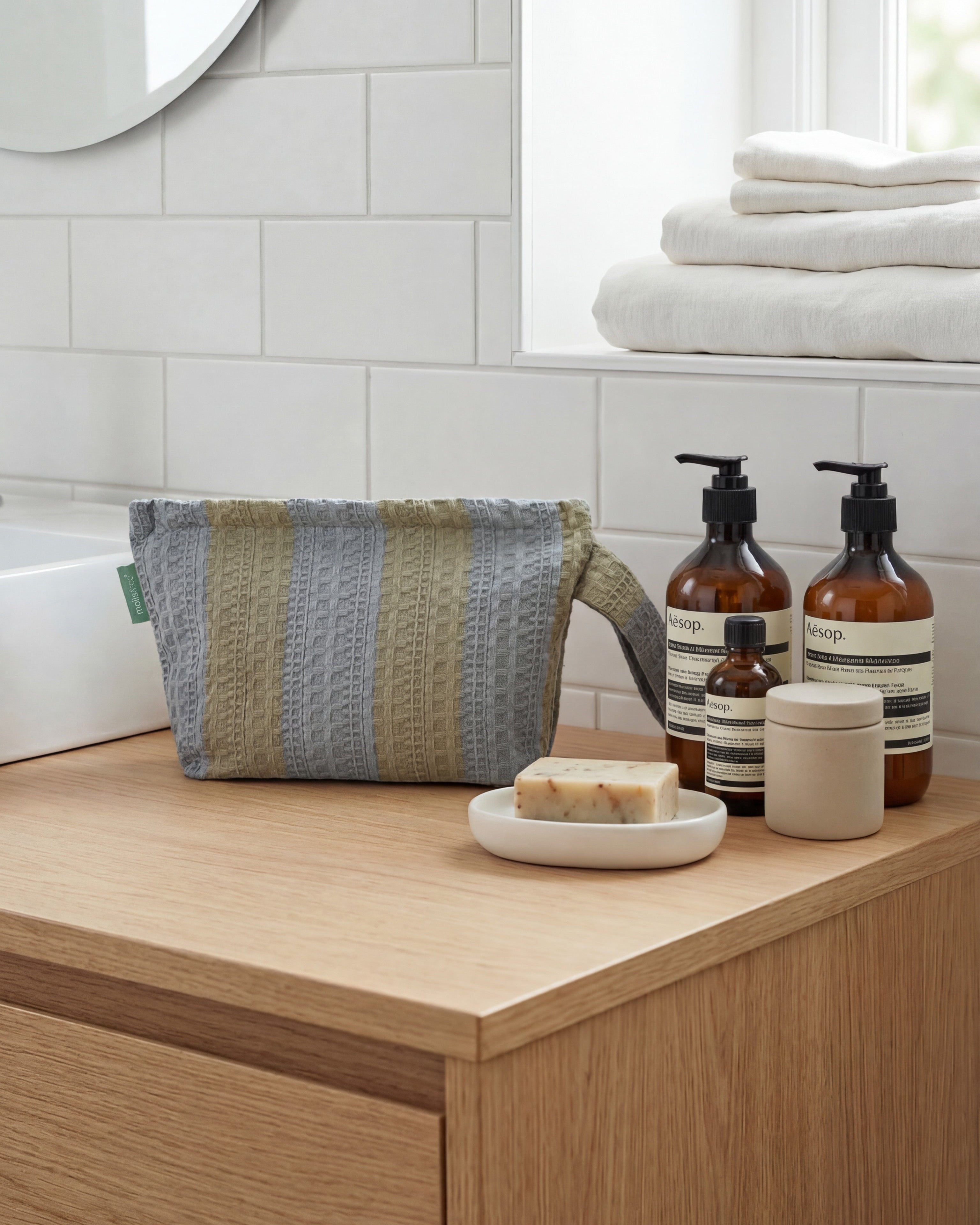 MolisandCo Necessaire Khaki & Blue Stripes