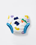 Cueca/fralda de aprendizagem Bambino Mio Potty Training Pants (Pop) com padrão colorido, vista frontal detalhada.