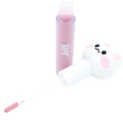 Lip gloss Inuwet Animais aberto, com embalagem em forma de coelho branco e aplicador, mostrando o brilho labial rosa pálido.