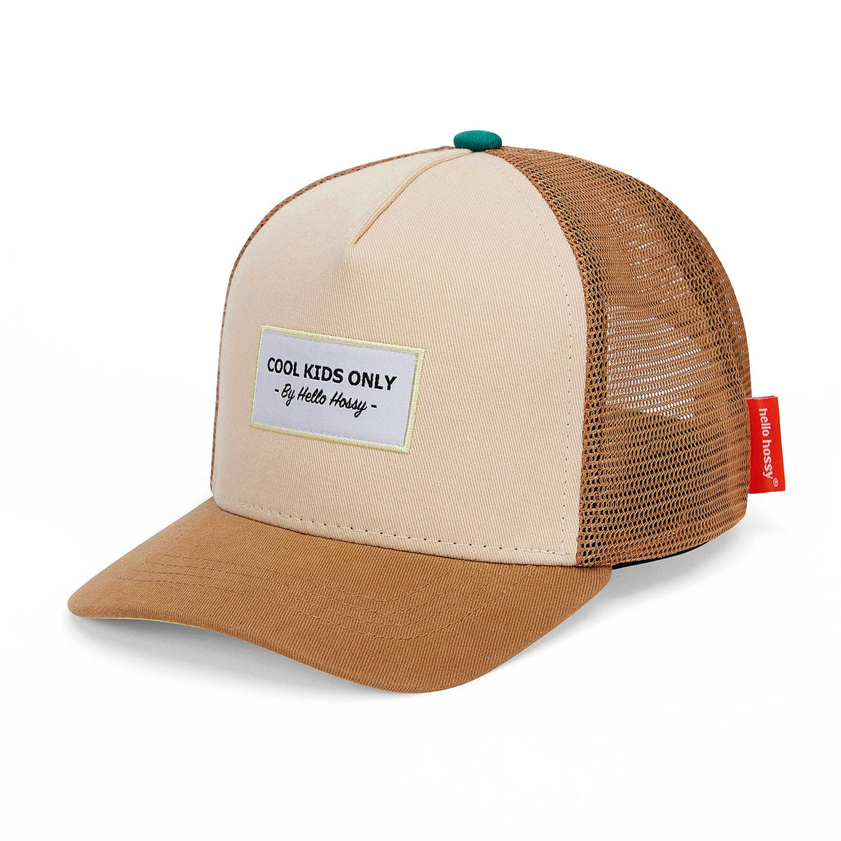 Boné trucker Mini Iced Coffee da Hello Hossy com rede atrás, aba curva e fecho ajustável atrás