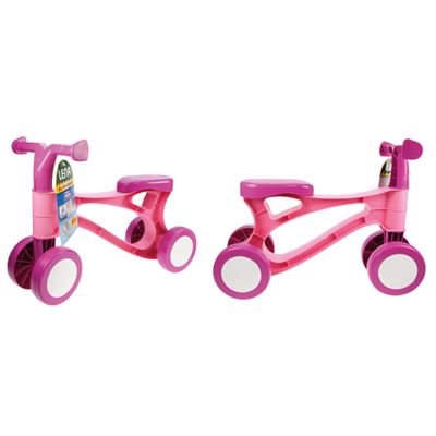 Duas scooters de equilíbrio Lena cor-de-rosa em diferentes ângulos, mostrando a embalagem e o design lateral.
