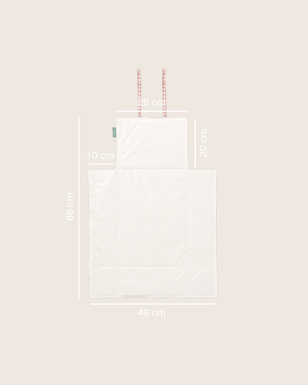 Muda-fraldas portátil MolisandCo Dusty Rose com indicação das medidas da superfície para mudar a fralda