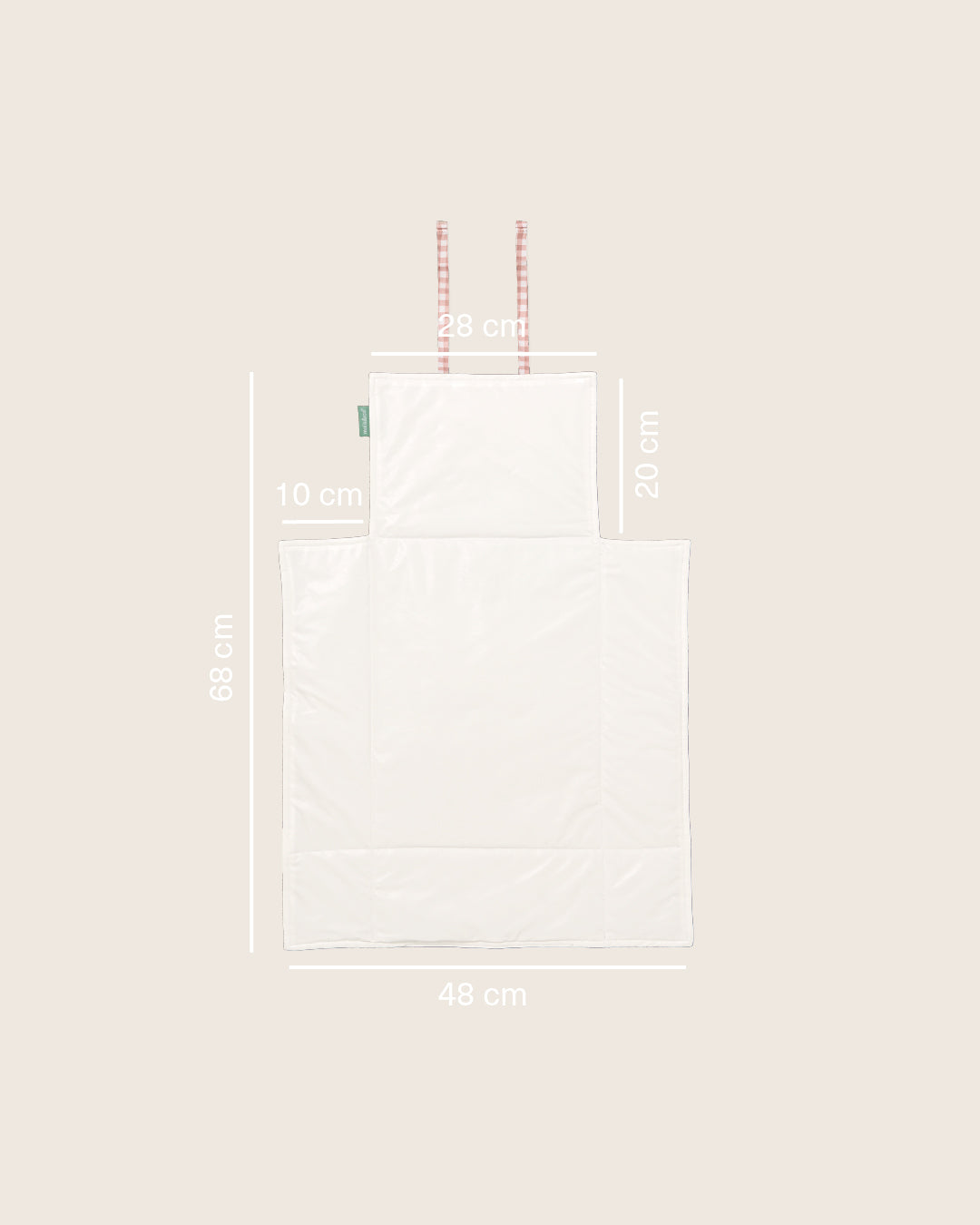 Muda-fraldas portátil MolisandCo Dusty Rose com indicação das medidas da superfície para mudar a fralda