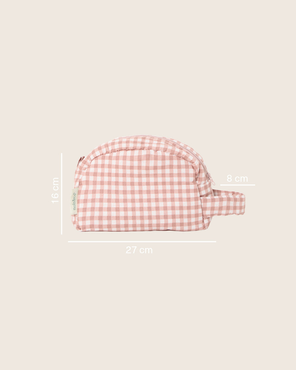 Necessaire de viagem MolisandCo na cor Dusty Rose, bolsa acolchoada e impermeável para os acessórios de higiene do bebé