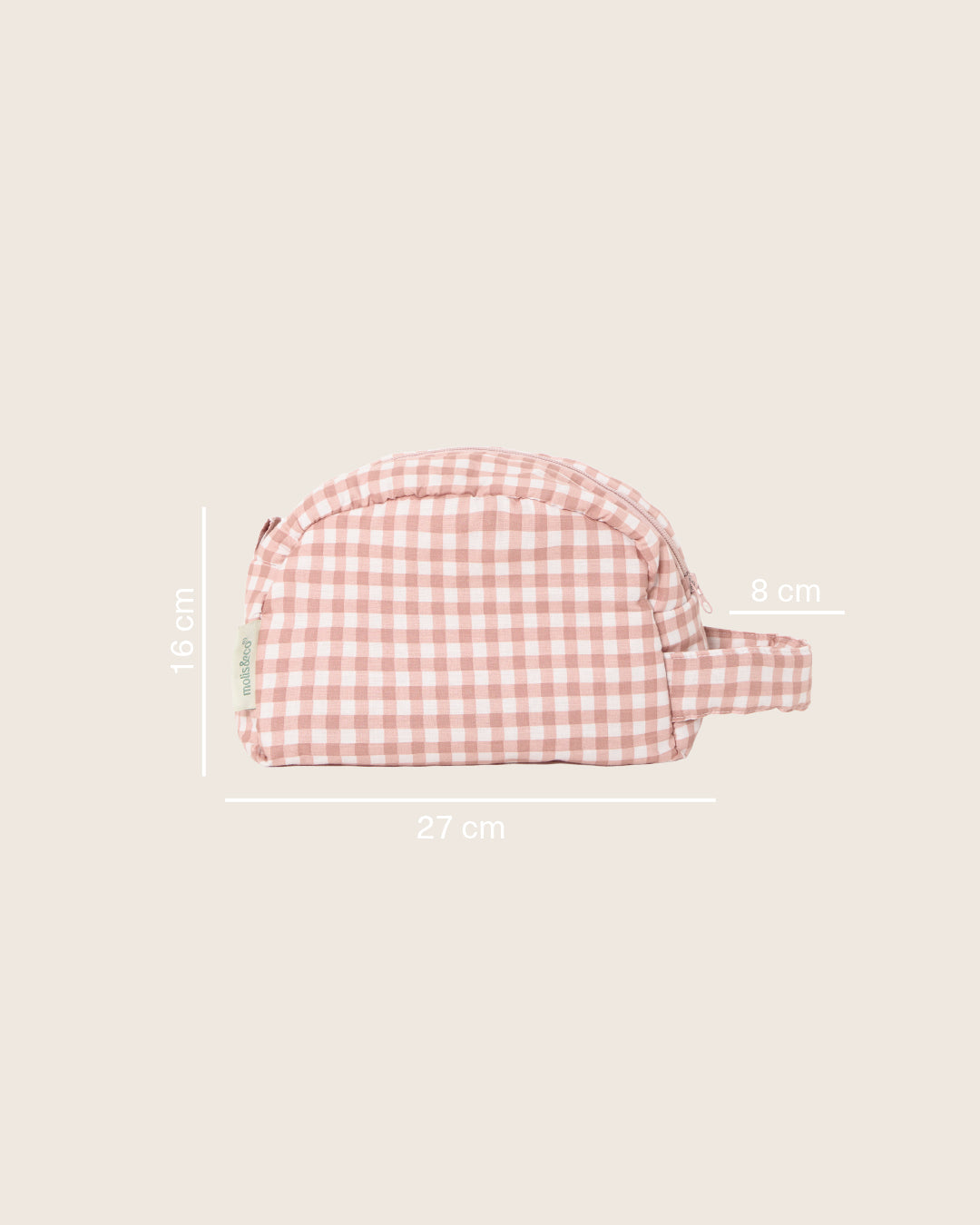 Necessaire de viagem MolisandCo na cor Dusty Rose, bolsa acolchoada e impermeável para os acessórios de higiene do bebé