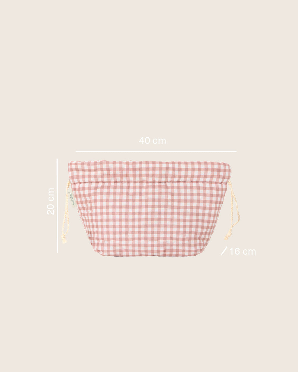 Organizador de mala de bebé MolisandCo Dusty Rose com indicação das medidas, 40 cm de largura por 20 de altura