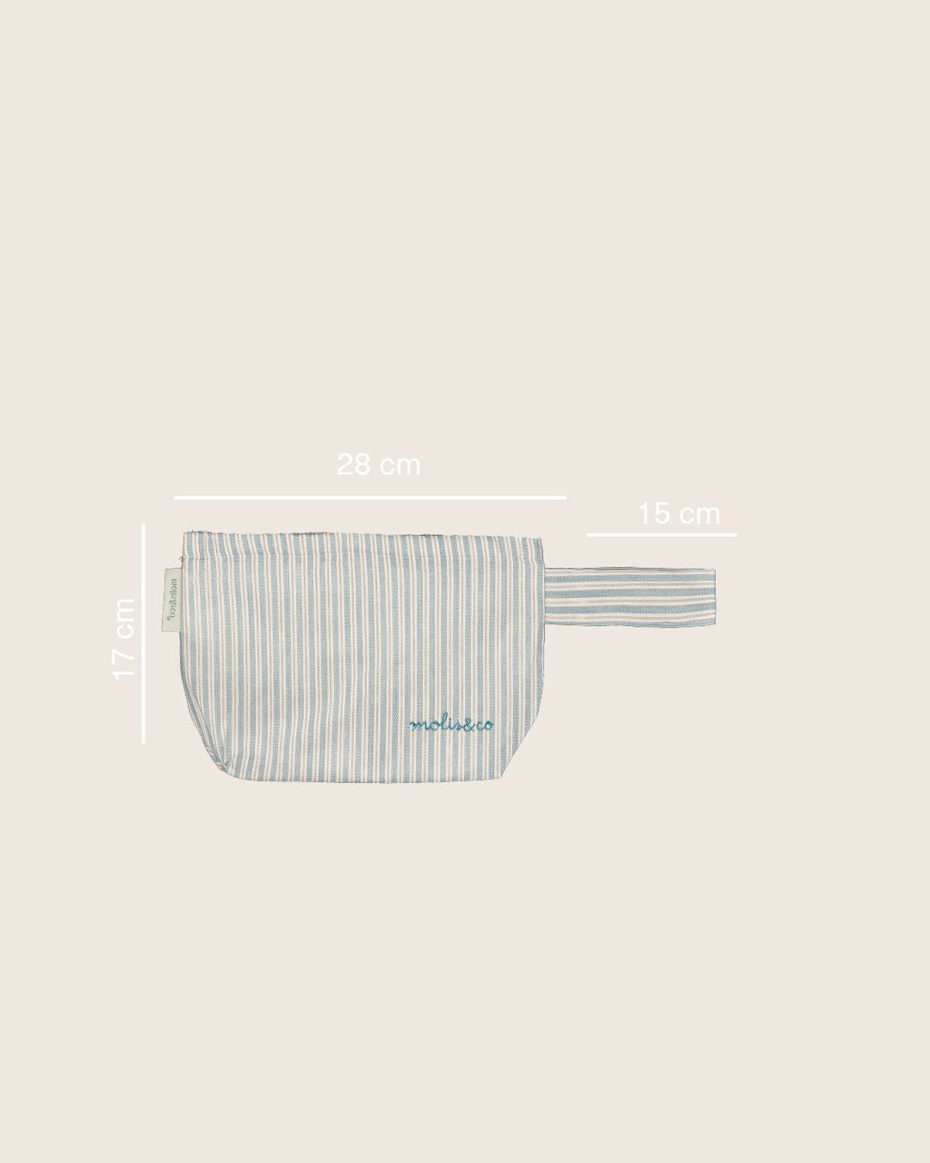 Necessaire MolisandCo no padrão Blue Stripes, bolsa plana impermeável para arrumar fraldas e toalhitas na mala do bebé