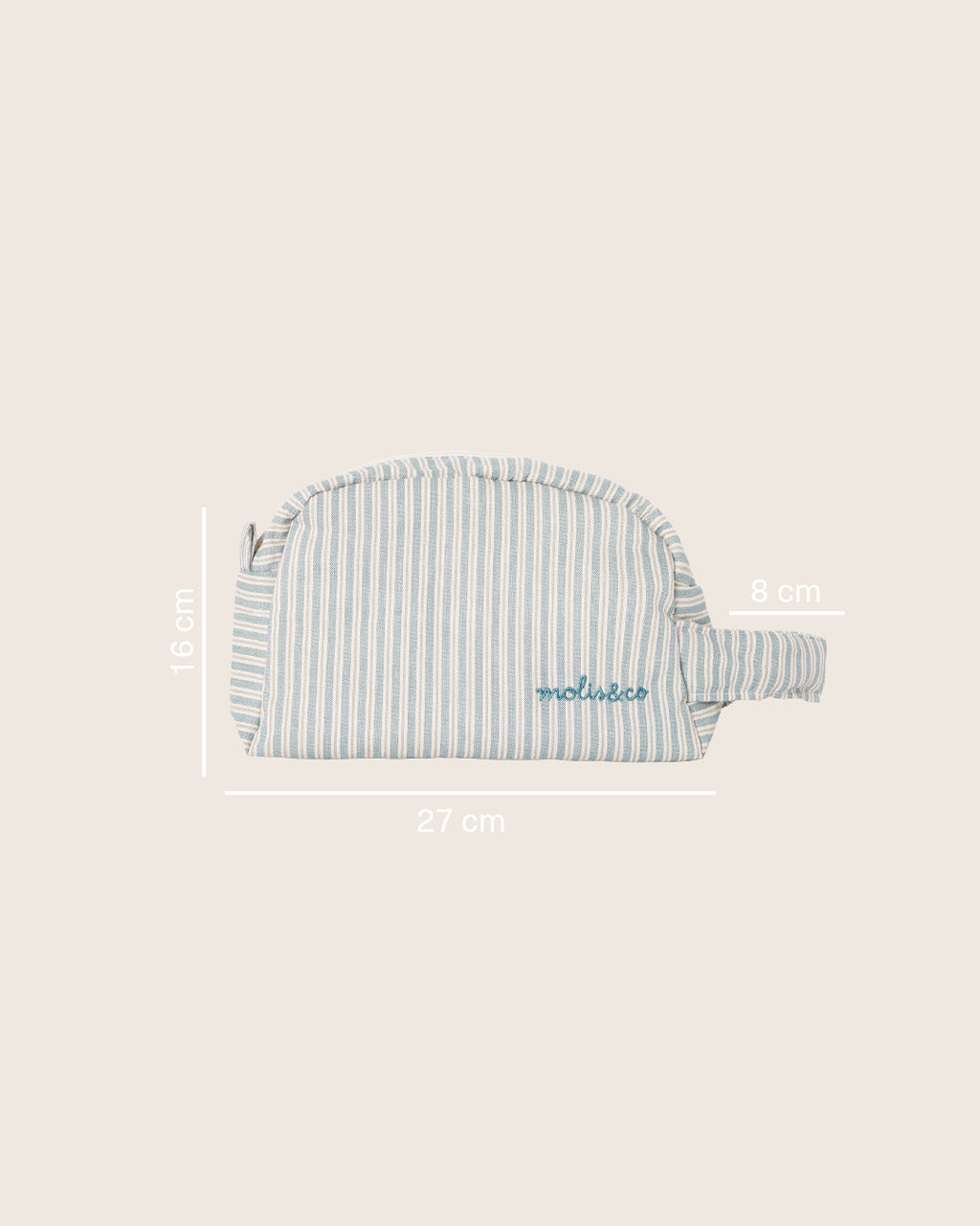 Necessaire de viagem MolisandCo no padrão Blue Stripes, bolsa acolchoada e impermeável para os acessórios do bebé