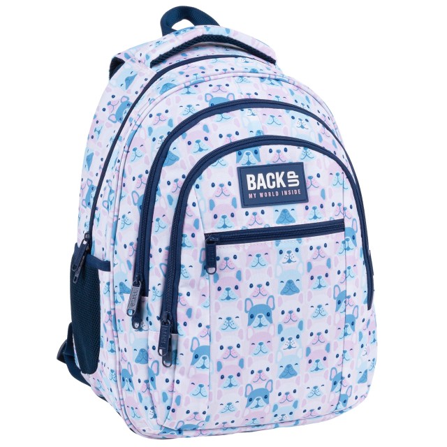 Mochila escolar BackUP O 74 Buldogues Franceses, vista frontal