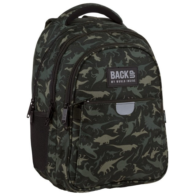 Mochila escolar BackUP P 113 Dinossauros, vista frontal