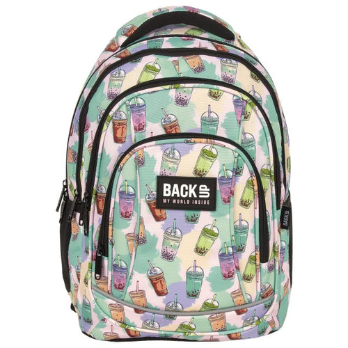 Detalhe do padrão Bubble Tea no tecido da mochila