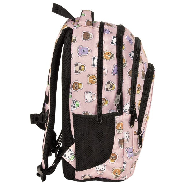 Vista lateral da mochila com bolso para garrafa