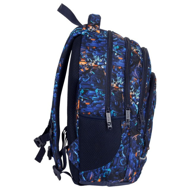 Vista lateral da mochila com bolso para garrafa de água
