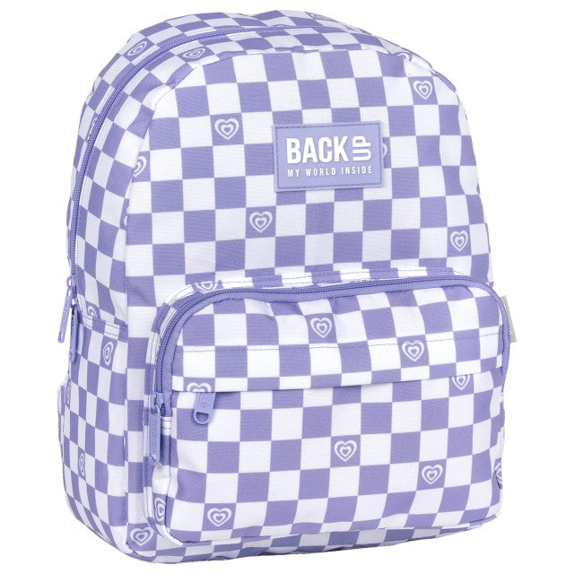 Mochila escolar BackUP F 29 Xadrez Roxo, vista frontal
